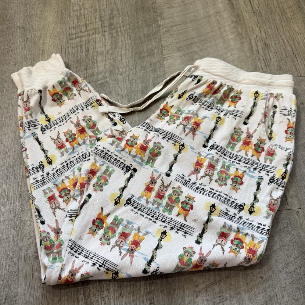 Burts Bees Baby Adult Large Organic Cotton Pajama Bottoms Pjs Carolers Soft
